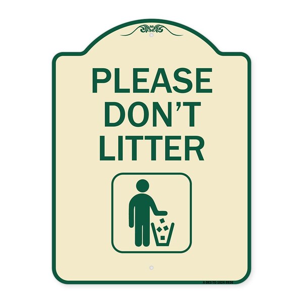 Signmission Designer Series-Please Dont Litter, Tan & Green Heavy-Gauge Aluminum, 24" x 18", TG-1824-9936 A-DES-TG-1824-9936 - main